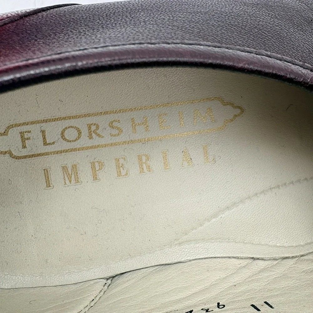 VTG Florsheim Imperial Loafers 11 D Burgundy Leather USA Dress Shoes Horsebit
